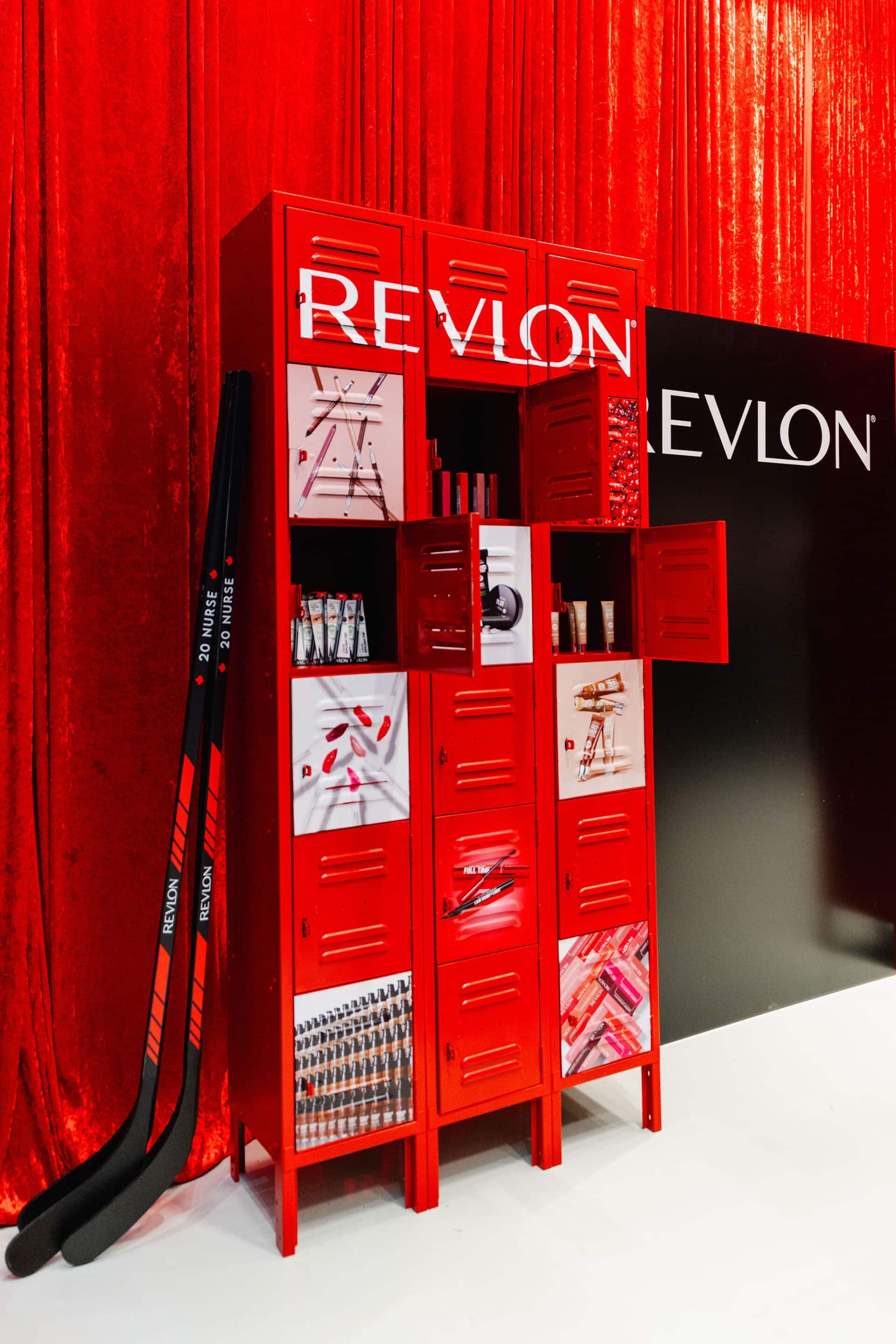 20250425-34 Revlon Hockey Themed Brand Activation - Welcome desk with locker product display
