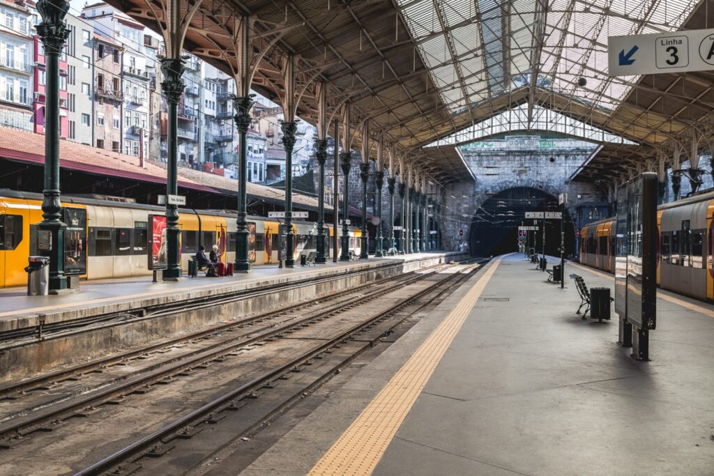 Taking the train to Porto at Sao Bento Station