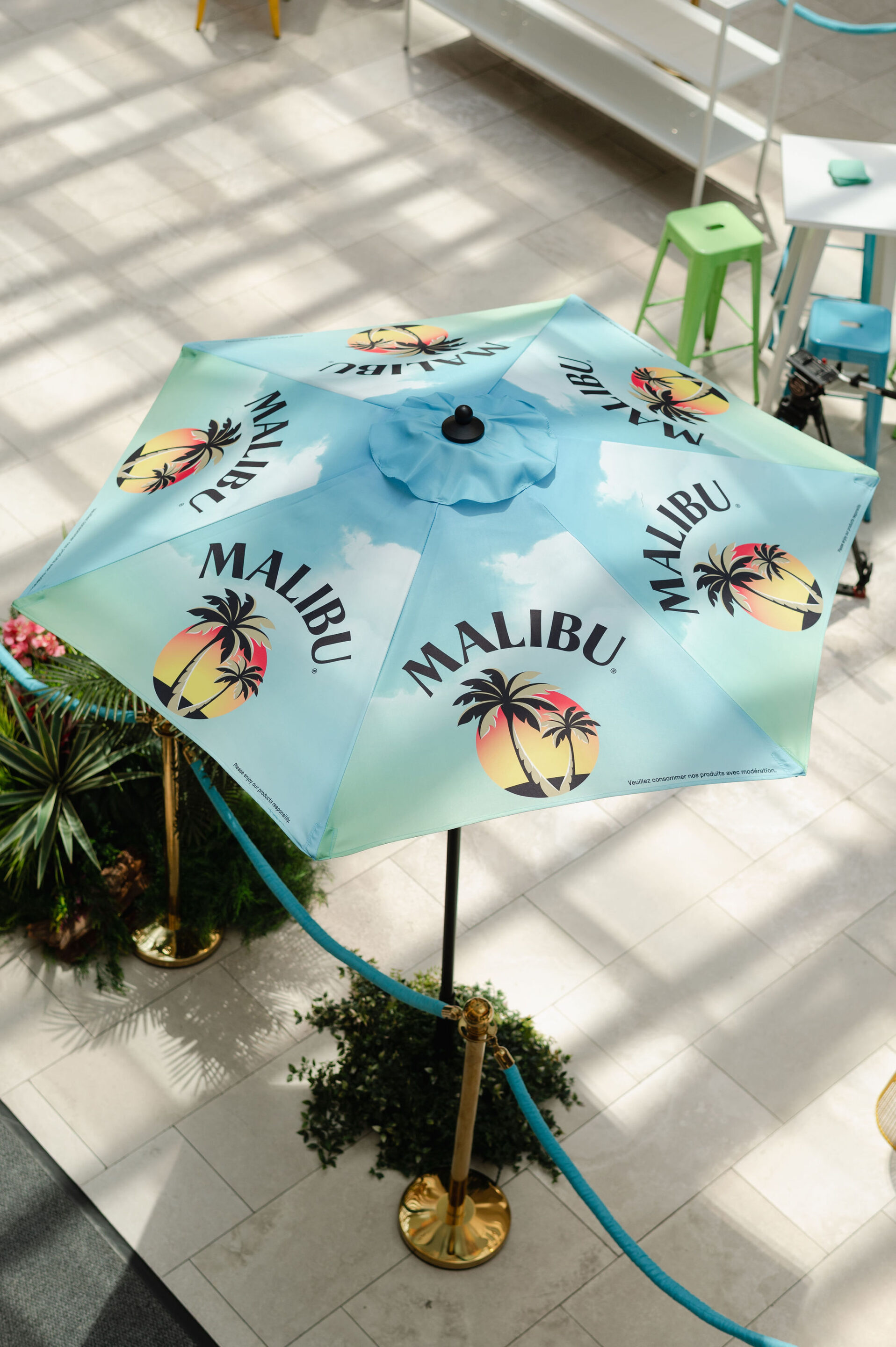 Malibu pop up bar with branded umrbrellas