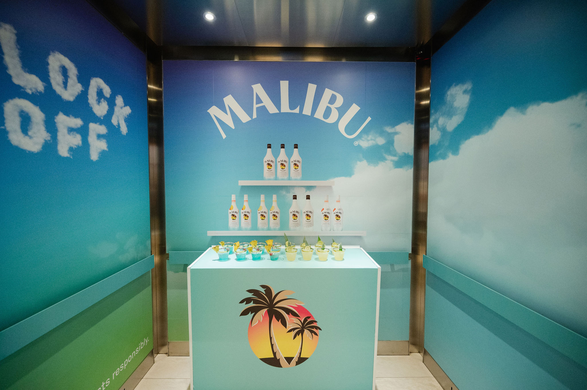 Malibu Brand Activation elevator pop up bar