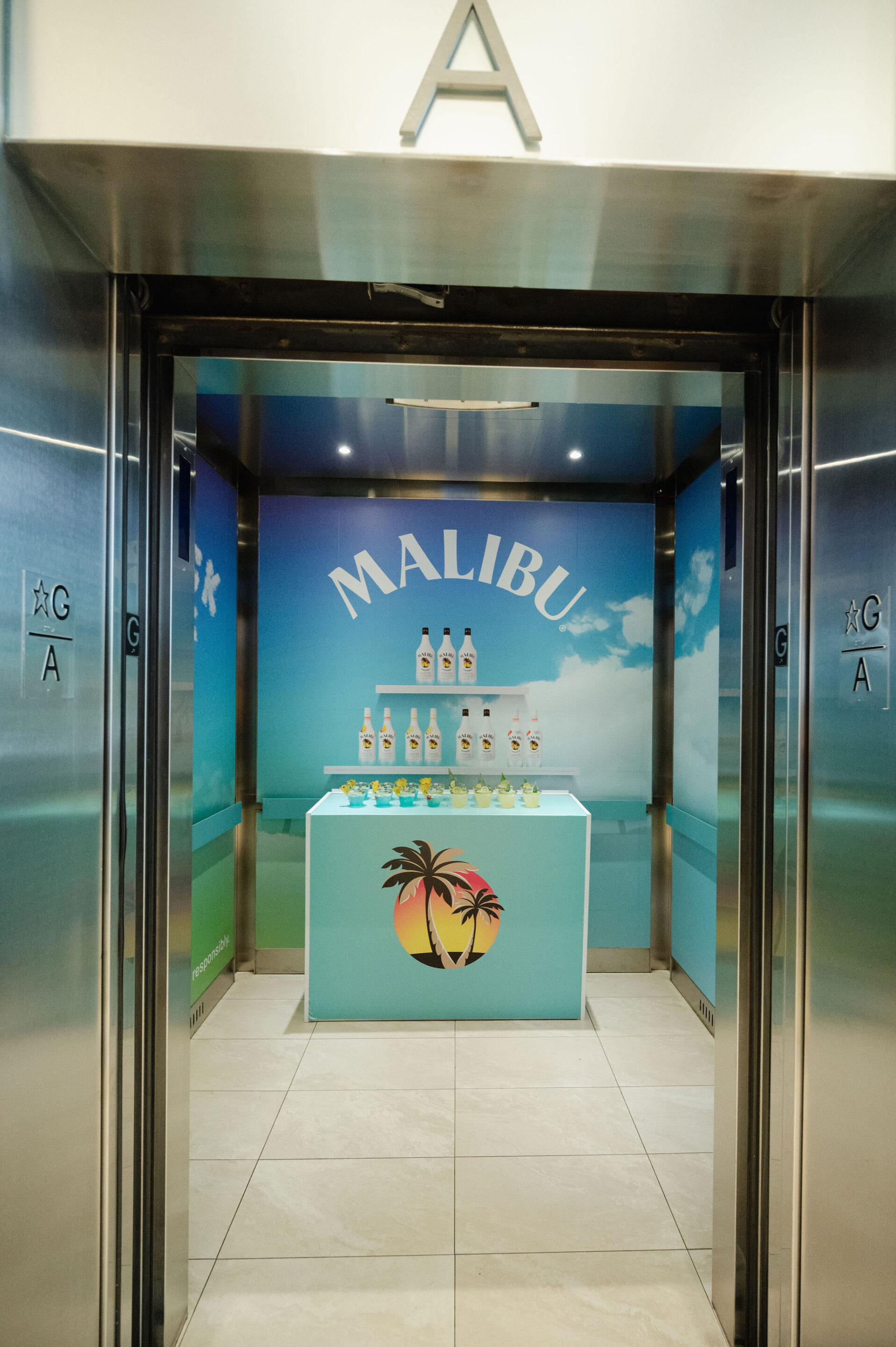 Malibu Brand Activation elevator pop up bar