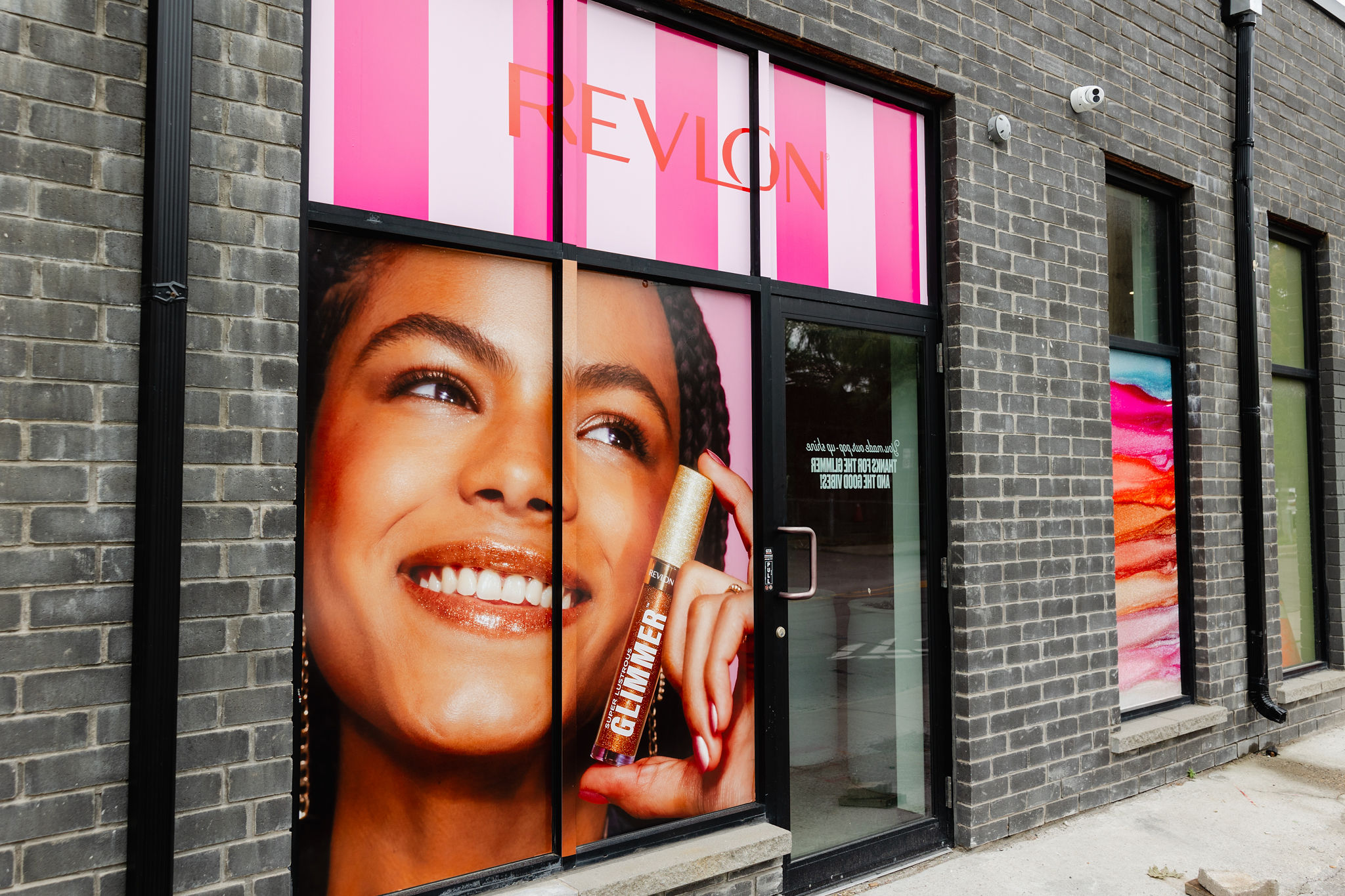 Revlon Glimmer Gloss Brand Activation Event Pop up Exterior vinyl