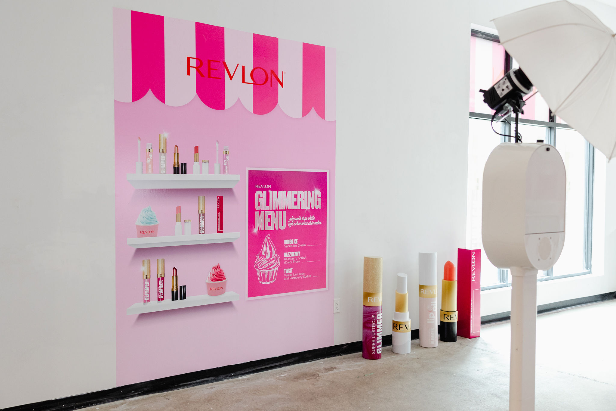 Revlon Glimmer Gloss brand activation - Photobooth with large product replicas
