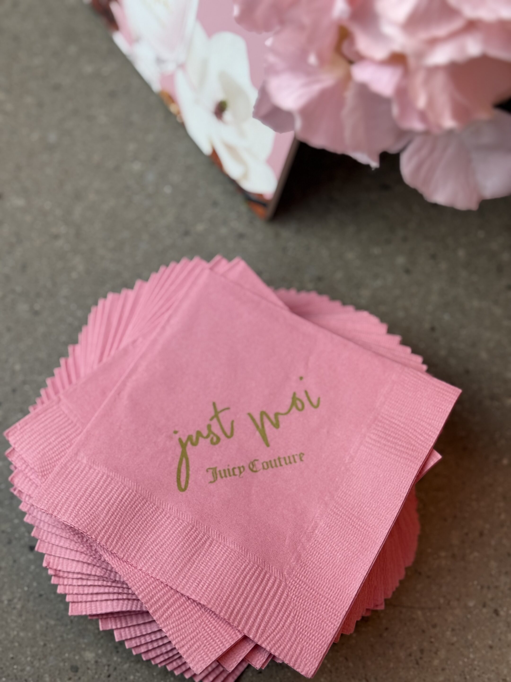 Juicy Couture Just Moi fragrance brand activation - branded cocktail napkins