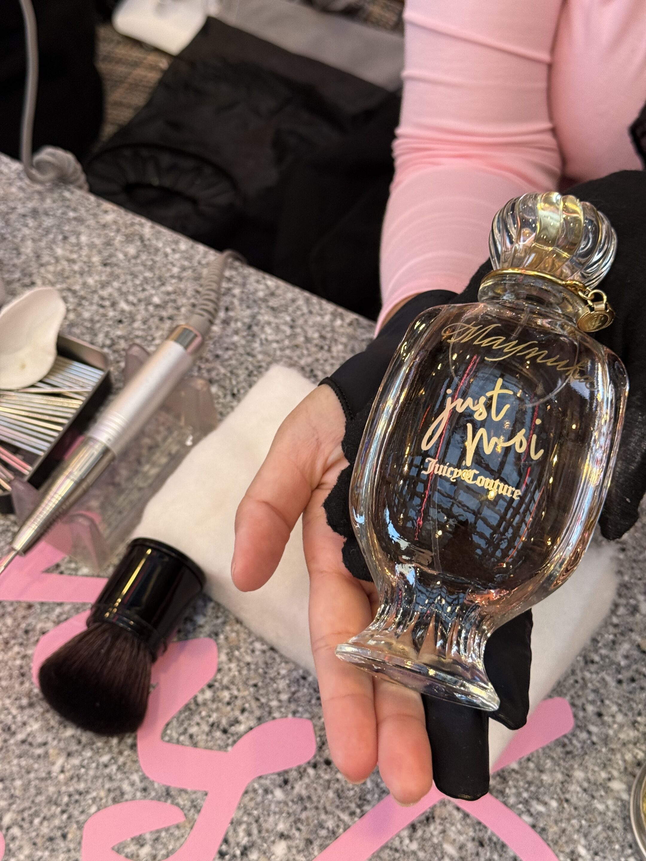 Juicy Couture Just Moi fragrance brand activation - engraved fragrance bottles